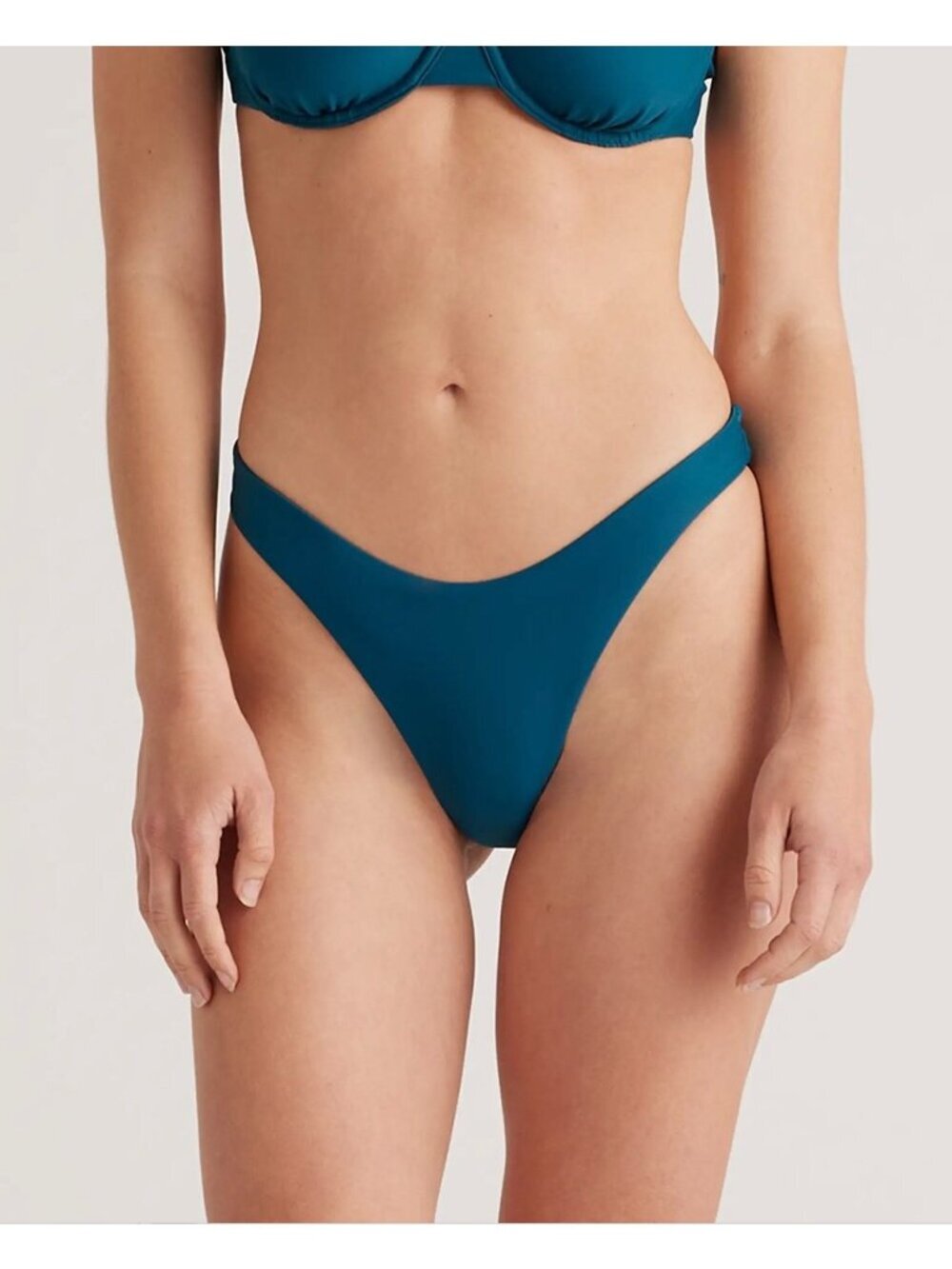 NEW Quince Italian High-Leg Bikini Bottom in Teal - Size: Extra Small